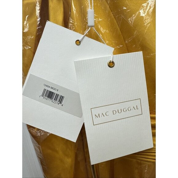 New Mac Duggal Size 6 Yellow 12404 Long Sleeve Satin Formal Cocktail Gown Dress - Picture 9 of 11